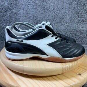Diadora Brasil AX ID Soccer Turf Shoe Mens Size 9.5 Black White Gum Rubber Sole
